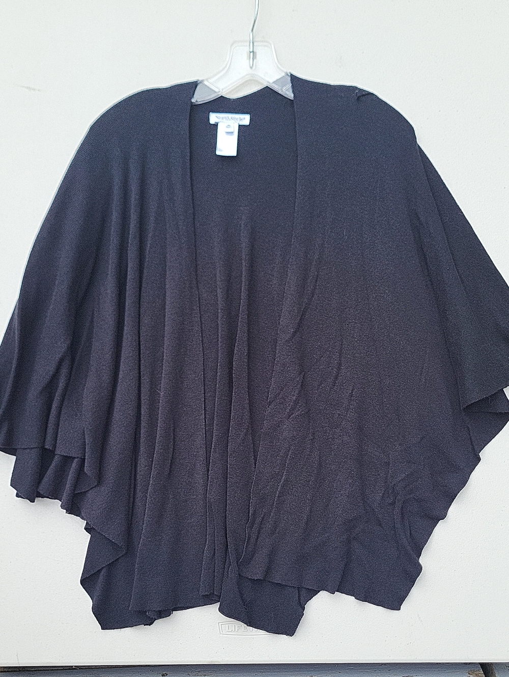 NorthStyle Black Draped Open-Front Poncho Sweater